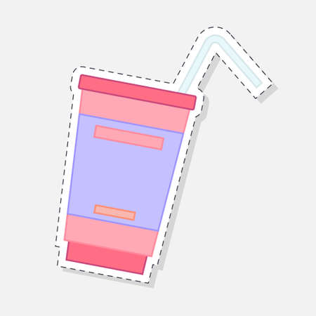 Straw cup sticker. Vector illustration in a flat styleのイラスト素材