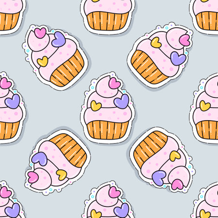 Cupcakes pattern. Vector illustration in a flat styleのイラスト素材