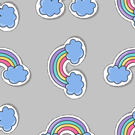 Clouds with rainbow pattern. Vector illustration in a flat styleのイラスト素材
