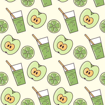 Green Smoothie pattern. Vector illustration in a flat styleのイラスト素材