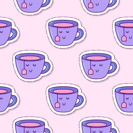 Funny cup pattern. Vector illustration in a flat styleのイラスト素材