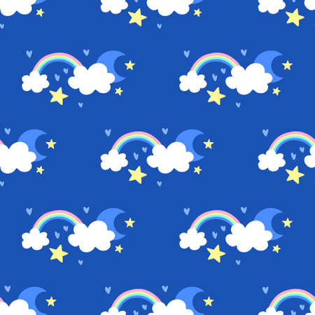 Clouds with rainbow pattern. Vector illustration in a flat styleのイラスト素材