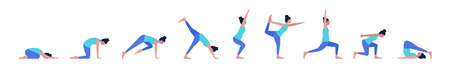 Young women in yoga poses. Vector set in flat styleのイラスト素材