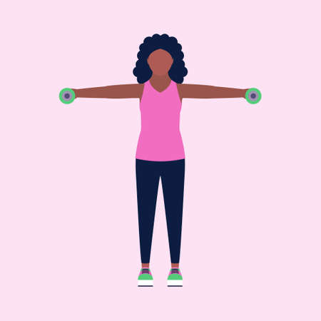 Illustration of young woman performing exercises isolated on a light background. Colorful flat vector set.のイラスト素材