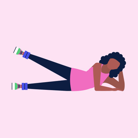 Illustration of young woman performing exercises isolated on a light background. Lower Body workout. Colorful flat vector set.のイラスト素材