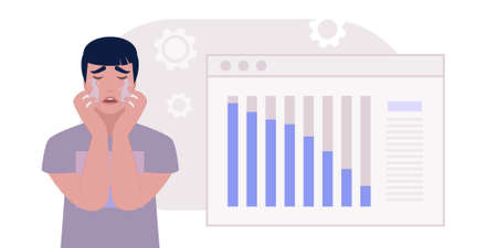 Financial crisis, economy crash, loss in business lead concept. Crying character. Vector...