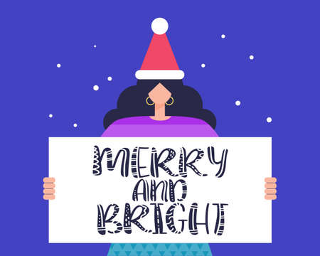 Character with new year or Christmas poster. New Year and Christmas theme. Vector illustration in a flat styleのイラスト素材