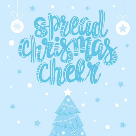 Handwritten style font, text card. New Year tree and Christmas theme. Vector illustration in a flat styleのイラスト素材