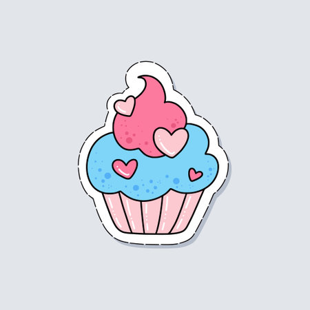 Cupcake sticker. Vector illustration in a flat style