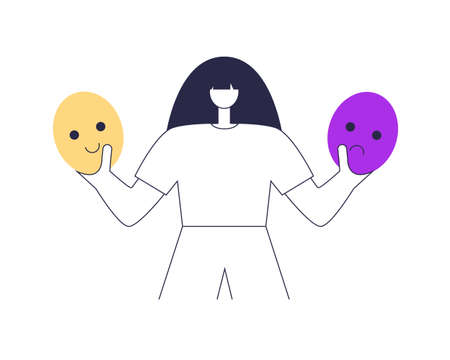 Character with different masks of emotions. Vector illustration in a flat styleのイラスト素材