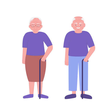Elderly man and woman. Vector illustration in a flat styleのイラスト素材