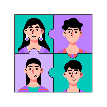 Characters in puzzle elements. problem solving concept. puzzle solution. teamwork concept. Vector...