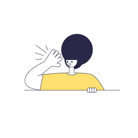 Woman is shouting, announcing, attracting attention. Vector illustration in a flat style