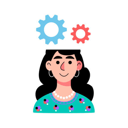 thinking process. Brain mechanisms and processes in the head. Vector illustration in a flat styleのイラスト素材