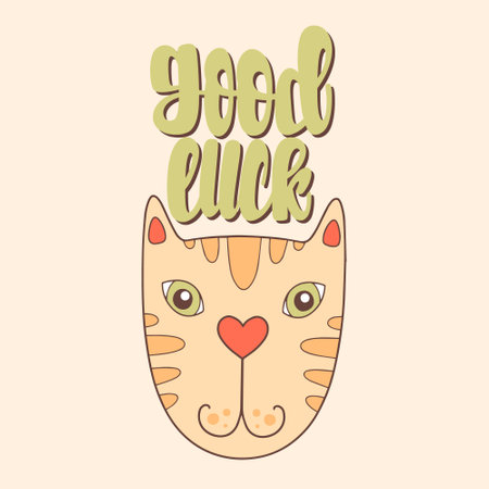 cat head illustration. good luck phrase. Vector illustration in a flat styleのイラスト素材