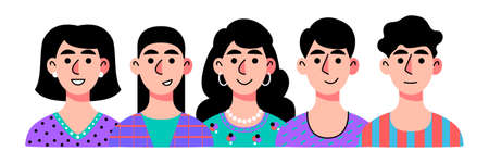 Group of people gathering together. Vector illustration in a flat styleのイラスト素材