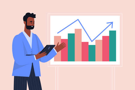 Character with business presentation. Vector illustration in a flat styleのイラスト素材