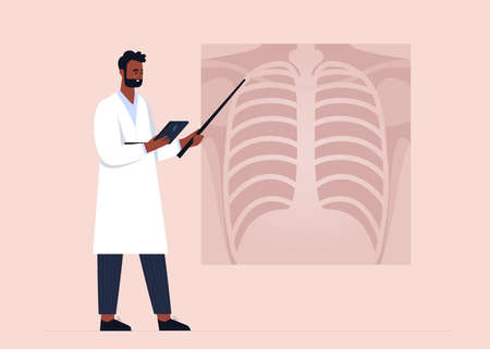 Doctor inspects the x-ray ribs. colorful flat vector illustrationのイラスト素材
