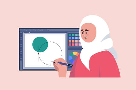 Designer makes a new project. Vector illustration in a flat styleのイラスト素材