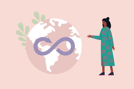 Save the planet concept. Character with a Planet Earth. earth day. Vector illustration in a flat styleのイラスト素材