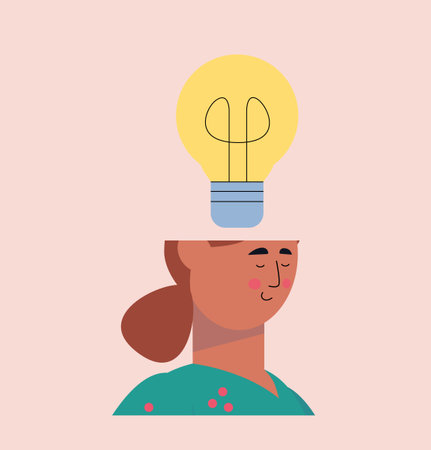 brainstorming concept. thinking process. Light bulb in the head. Vector illustration in a flat styleのイラスト素材