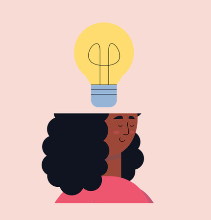 brainstorming concept. thinking process. Light bulb in the head. Vector illustration in a flat styleのイラスト素材