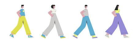 Collection of characters that go. Vector set in a flat style