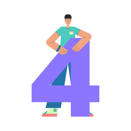 Character with a big number. Vector set in a flat styleのイラスト素材