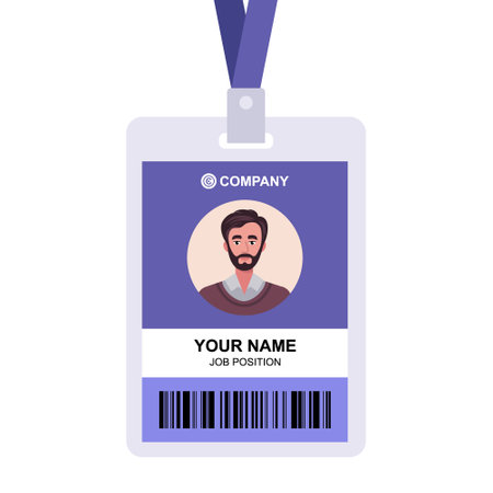 Portrait of a young man. Badge template, accessory for conferences, training, lectures.. Vector set in a flat styleのイラスト素材