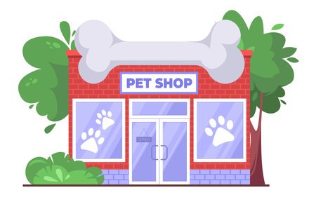 Pet shop building on isolated background. Vector illustration in a flat styleのイラスト素材
