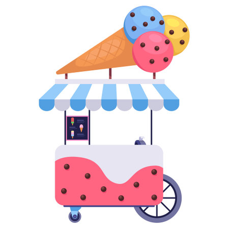 Ice cream food cart on isolated background. Vector illustration in a flat styleのイラスト素材