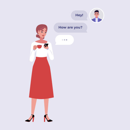 Chat concept. Man chatting with woman. Dialogue message. Flat vector illustrationのイラスト素材