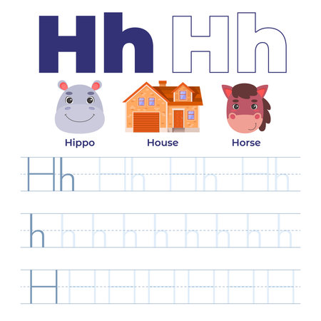 Handwriting with the letter H for preschool and school age. Vector illustration in a flat styleのイラスト素材
