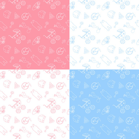 Set of 4 seamless patterns with newborn elements.のイラスト素材