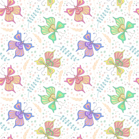 seamless pattern with colorful butterflies and floral elements.のイラスト素材