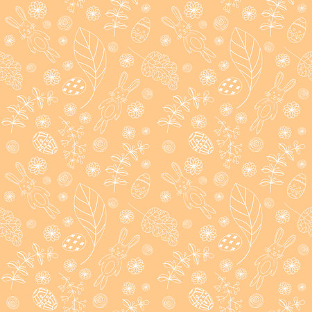 Seamless pattern with cute rabbits. Easter background. Vector easter pattern. Easter vector. Easter rabbit. Easter eggs. Spring vector floral elements. Easter design elements. Baby textile pattern.のイラスト素材