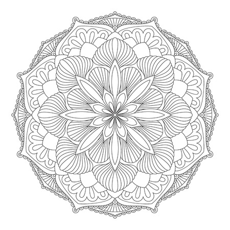 Vector Mandala. Oriental decorative element. Islam, Arabic, Indian, turkish, pakistan, chinese, ottoman motifs. Ethnic design elements. Hand drawn mandala. Monochrome contour mandala for coloring.のイラスト素材