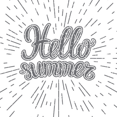 Vector hand lettering inspirational typography poster Hello summer.  Hello summer lettering. Inspirational quote Hello summer. Monochrome lettering "Hello Summer"のイラスト素材