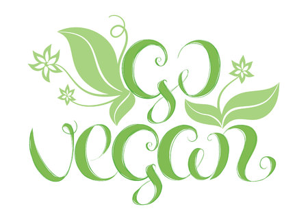 illustration with hand lettering "Go vegan". It can be used for poster, card, t-shirt design.のイラスト素材
