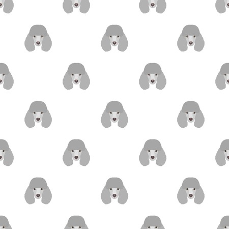 Seamless vector pattern with poodle. Dog head flat icon repeating background for textile design, wrapping paper, wallpaper or scrapbooking.のイラスト素材