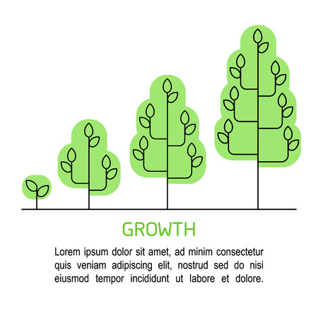 Tree growing process infographics. Growth concept line art icons.のイラスト素材