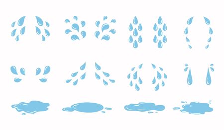 Cartoon tear drops and puddles set. Sorrow weeping cry streams, tear blob or sweat drop. eyes tears or rain dropletsのイラスト素材