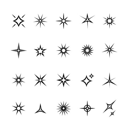Set of vector star, sparkle icons. Collection of bright fireworks, twinkles, shiny flash. Glowing light effect stars and bursts .のイラスト素材