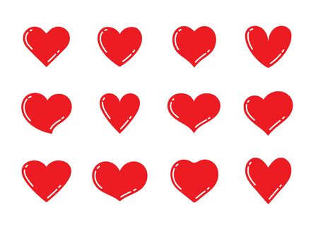 Set of red and pink heart shaped symbols. Collection of different romantic heart icons for web site, sticker, label, tattoo art, love logo and Valentines day.のイラスト素材