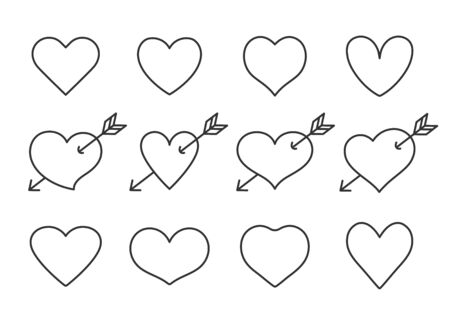 Set of thin line heart icons isolated on white background. Modern collection of linear hearts for web site, love logo and Valentine s day.のイラスト素材