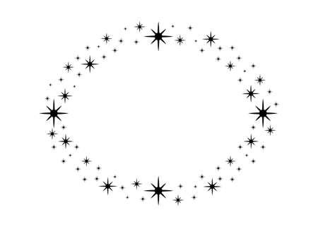 Vector circle star frame. Wreath for design, logo template. Stardust, stars, starry sky. Round frame with stars and glitter dots on white background. Vector background for card, invitation.のイラスト素材