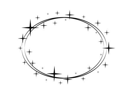 Vector circle star frame. Wreath for design, template. Stardust, stars, starry sky. Round frame with stars and glitter dots on white background. Vector background for card, invitation.のイラスト素材