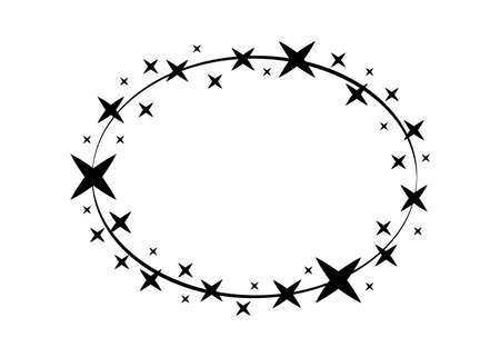 Vector circle star frame. Wreath for design, template. Stardust, stars, starry sky. Round frame with stars and glitter dots on white background. Vector background for card, invitation.のイラスト素材