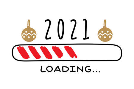 Progress bar with inscription - 2021 loading in sketchy style. Vector christmas, New Year illustrationのイラスト素材