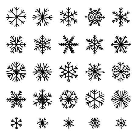 Set of different hand-drawn snowflakes. Doodle snowflakes collection for winter christmas design.のイラスト素材